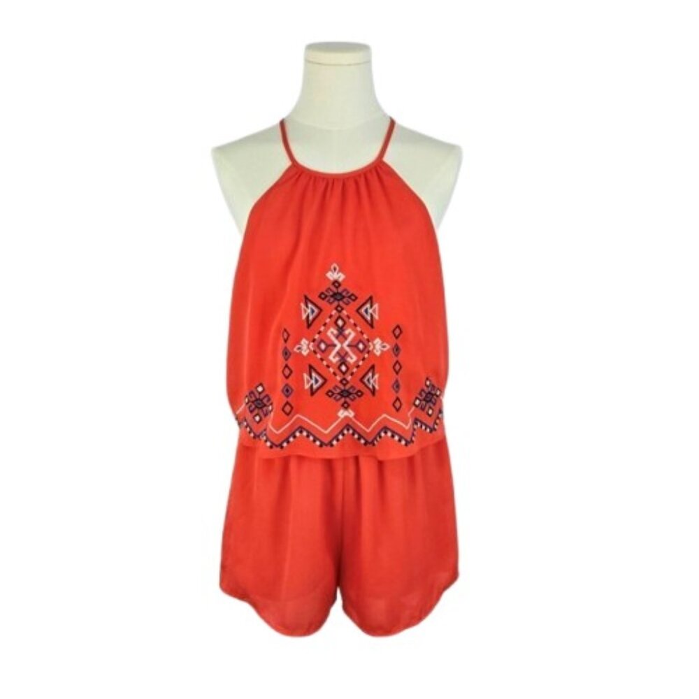 Women’s Sleeveless Halter Romper Embroidered Size M